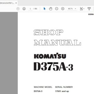 Komatsu D375A 3 17501 and up Shop Manual SEBD016104