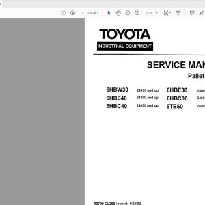 Toyota Forklift 6HBW306HBE30 406HBC30 406TB50 Service Parts Manual CL390 2