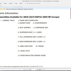 Yale Forklift GDP GLP 16 20 AF BF A810 Service Manuals 2