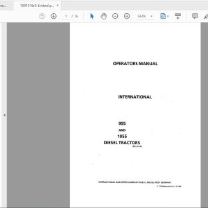 Case IH Tractor 955 and 1055 Diesel Operators Manual1091316R3 1