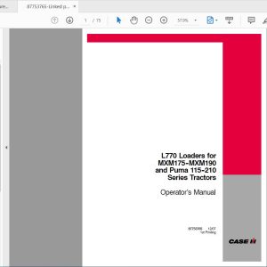 Case IH Tractor L770 Loaders for MXM175 MXM190 Puma Tractors Operators Manual87753765 1