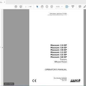 Case IH Tractor Maxxum 110120130115125140 EP Efficient Power Operators Manual84484565 1