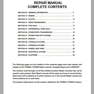 New Holland Tractor TC29DA TC33DA Repair Manual87057407 1