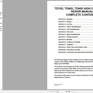 New Holland Tractor TD75D TD95D TD95D High Clearance Repair Manual87572972 1