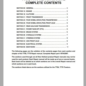 New Holland Tractor TT55 TT75 Repair Manual87042097 2