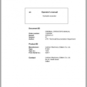 Liebherr Hydraulic Excavator R920 Operator Manuals 1