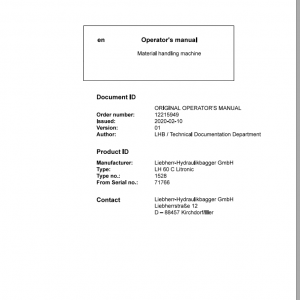 Liebherr Material Handling Machine LH 50C Litronic en Operator Manuals 1