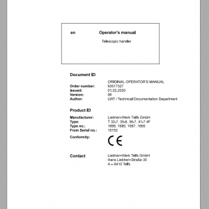 Liebherr Telescopic Handler T35 6 20T32 7 20T36 7 20T41 7 204F 15752 Operator Manuals 1
