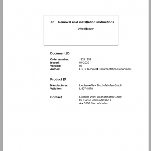 Liebherr Wheel Loader L507 G60 D 1578 Removal Installation Instructions 1