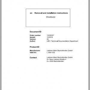 Liebherr Wheel Loader L556 G60 D 1332 Removal Installation Instructions 1
