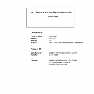 Liebherr Wheel Loader L576 G60 D 1333 Removal Installation Instructions 1