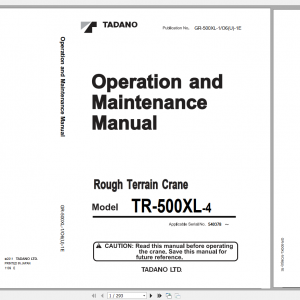 Tadano Rough Terrain Crane TR 500XL 4 GR 500 1 00104 Operation Maintance Manual 1