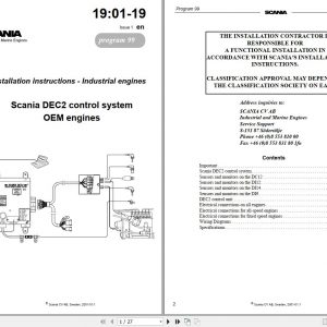 Scania Industrial Engines DEC2 Control System OEM Installation Instructions 1588726 2001 2