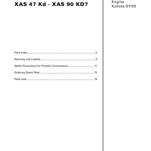 Atlas Copco Portable Compressors XAS 47 Kd XAS 90 KD7 Parts List 2955 0210 02 2007