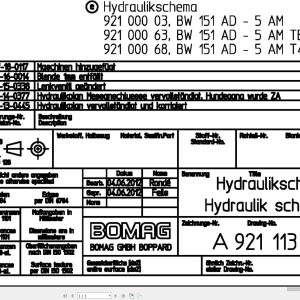 Bomag BW151AD 5AM BW151AD 5AM TE T4F Stage V Hydraulic Schematic Drawing NoA92111365 05 2012 EN DE