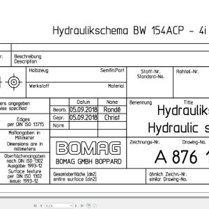 Bomag BW154 ACP 4i TE Hydraulic Schematic Drawing No 87613150 2018 EN DE