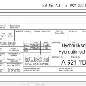 Bomag BW154 AD 5 Hydraulic Schematic Drawing No A92111364 2012 EN DE