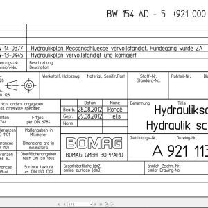 Bomag BW154 AD 5 Hydraulic Schematic Drawing No A92111364 02 2012 EN DE 1