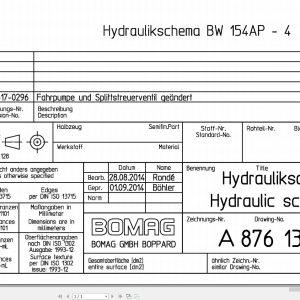 Bomag BW154 AP 4 Hydraulic Schematic Drawing No 87613120a 2014 EN DE