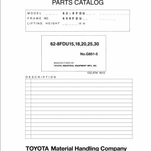 Toyota Forklift 62 8FDU15 to 62 8FDU30 Parts Catalog EN DE FR ES