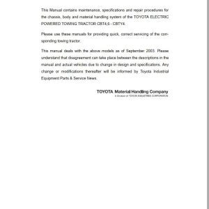 Toyota Forklift CBT4 CBT6 CBTY4 Repair Manual