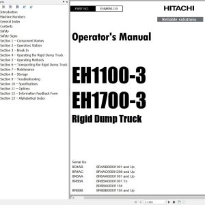 Hitachi Rigid Dump Truck EH1100 3 EH1700 3 Operator Manual