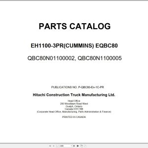 Hitachi Rigid Dump Truck EH1100 3PR Cummins EQBC80 Parts Catalog