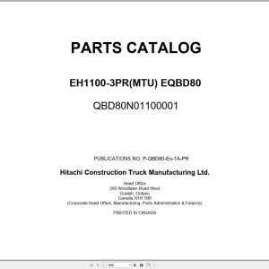 Hitachi Rigid Dump Truck EH1100 3PR MTU EQBD80 Parts Catalog