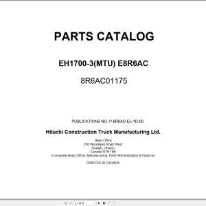 Hitachi Rigid Dump Truck EH1700 3 MTU E8R6AC Parts Catalog