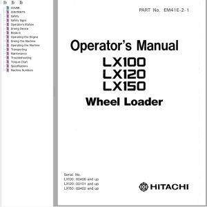 Hitachi Wheel Loader LX120 Operators Manual EM41E 2 1