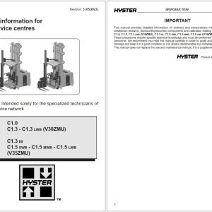 Hyster Forklift B463 B464 C1 C1.5 Service Manual 1600734 2023 1