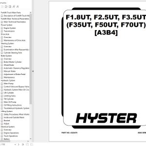 Hyster Forklift F1.8UT F2.5UT F3.5UT A3B4 Service Manual 4322479 2023 1
