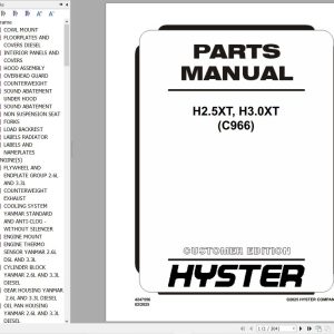 Hyster Forklift H2.50XT H3.0XT C966 Parts Service Manual 2025 1