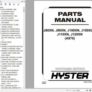 Hyster Forklift J80 120XN J100XNL A970 Parts Service Manual 2025 1