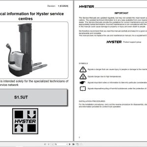 Hyster Pallet Stacker S1.5UT Service Manual 4267895 1