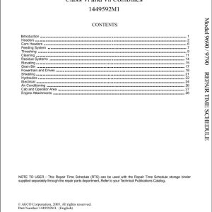 Massey Ferguson Combines 9690 9790 Repair Time Schedule 1449592M1 1