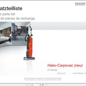 Hako Upright Dry Vacuum Cleaner Hako Carpovac (7130.02) Spare Parts Catalog (1)