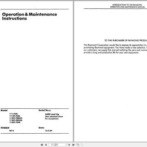 Raymond Pallet Truck 111 F60L to 114AT TOW Operation and Maintenance Instructions PDMM 0014 (1)