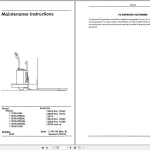 Raymond Pallet Truck 111TM F60L to 114TM TOW Maintenance Instructions PDMM 0039 (1)