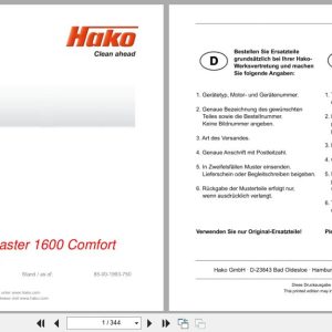 Hako Rider Sweeper Citymaster 1600 Comfort 1491.02 Spare Parts List 85 00 1993 750 DE EN FR (1)