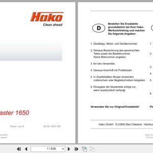Hako Rider Sweeper Citymaster 1650 1491.15 Spare Parts List 85 00 1993 790 DE EN FR (1)