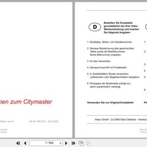 Hako Rider Sweeper Citymaster 1650 Option Spare Parts List 85 00 1993 810 2022 (1)