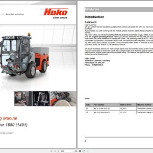 Hako Rider Sweeper Citymaster 1650 Service Operation Diagnose Parts Manual (1)