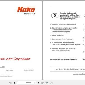 Hako Rider Sweeper Citymaster 2000 Option Spare Parts List 85 00 1993 750 DE EN FR (1)