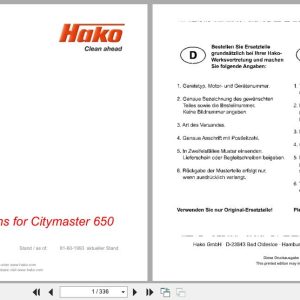 Hako Rider Sweeper Citymaster 650 Option Spare Parts List FR EN DE (1)