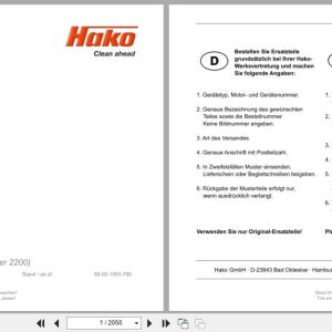 Hako Sweeper Citymaster 2200 Spare Parts List 85 00 1993 790 DE EN FR (1)