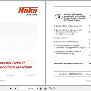 Hako Sweeper Scrubmaster B260R Configurable Machine Spare Parts List 85 00 1993 790 (1)