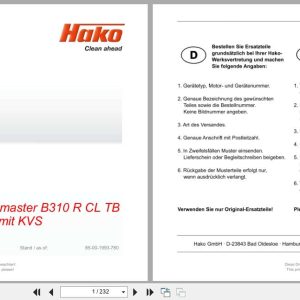 Hako Sweeper Scrubmaster B310R CL TB1230 KVS ADM48D PLUS Spare Parts List 85 00 1993 780 2019 (1)