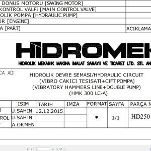 Hidromek HMK 300LC A Vibratory Hammer + Double Pump Hydraulic Diagram HD250100000 (1)