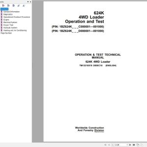 John Deere Loader 624K 4WD Operation & Test Technical Manual TM13210X19 (1)